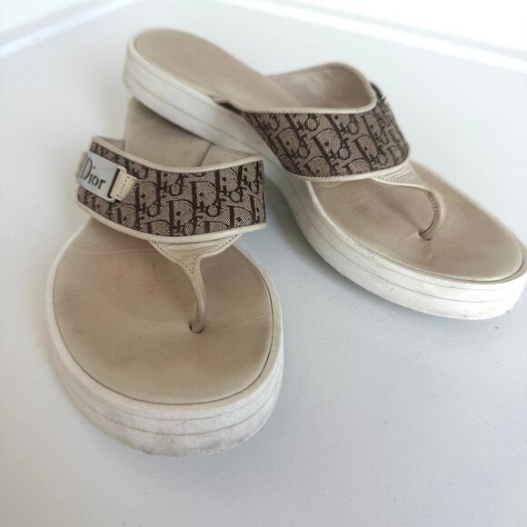 Christian Dior Trotter Monogram Flip Flop Sandals 2005 Logo Brown 36.5 - Picture 8 of 9